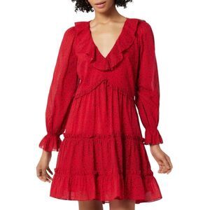 NWT Joie ADANSON MINI COTTON DRESS IN TRUE RED PLUM PERFECT ruffles Sz 2 S